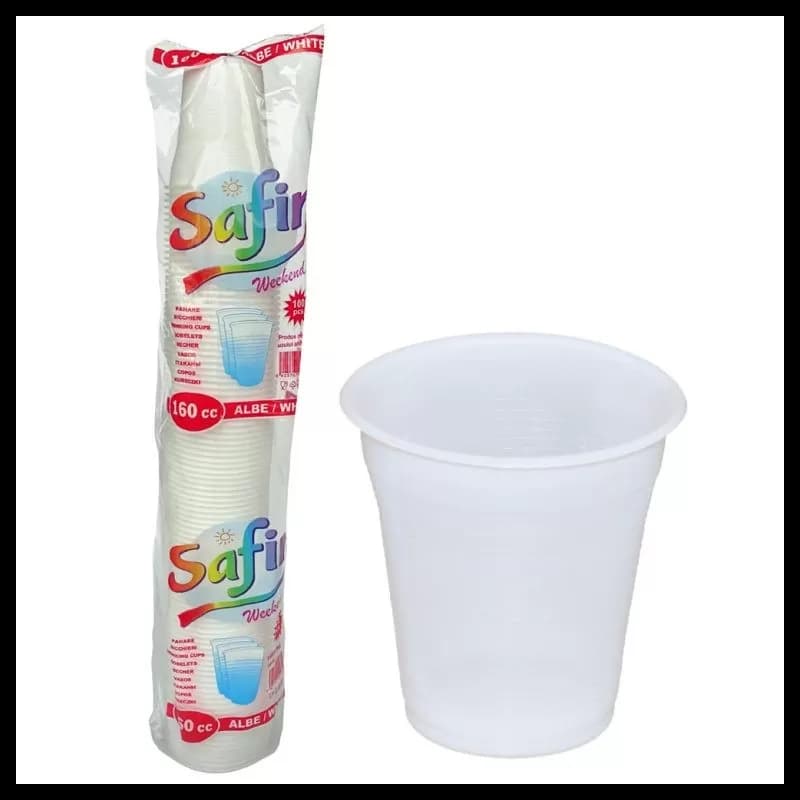 Pahare de plastic 160ml  100 buc/set Alb PP