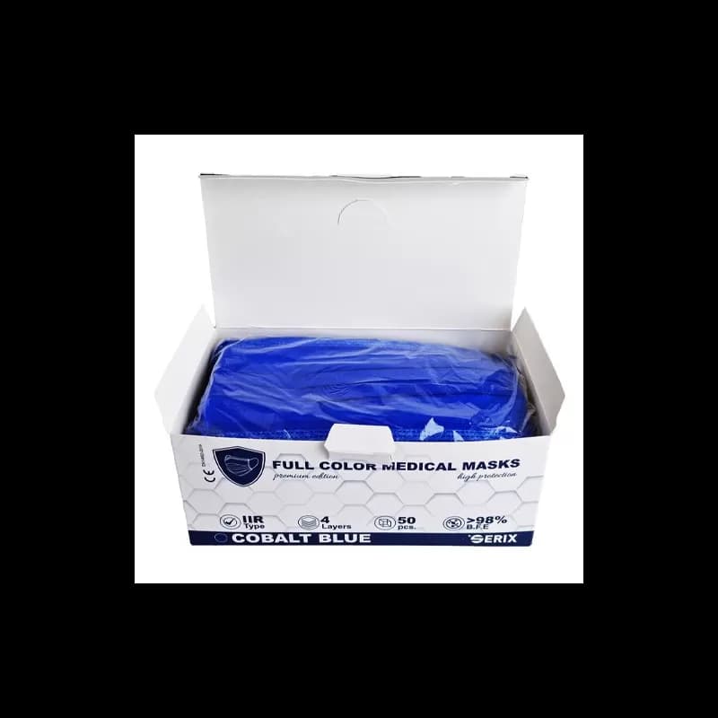 Serix masti medicale tip IIR de protectie faciala, 4 straturi, 3 pliuri si elastic, 50 buc, albastru inchis