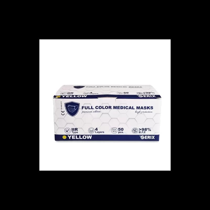Serix masti medicale tip IIR de protectie faciala, 4 straturi, 3 pliuri si elastic, 50 buc, galben