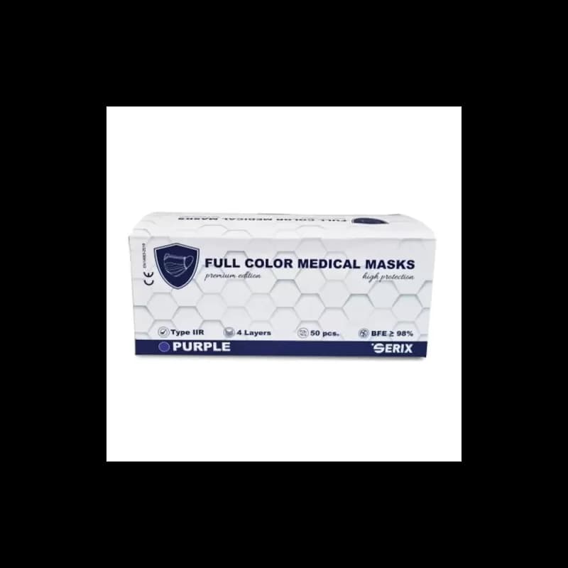 Serix masti medicale tip IIR de protectie faciala, 4 straturi, 3 pliuri si elastic, 50 buc, violet