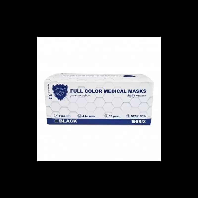 Serix masti medicale tip IIR de protectie faciala, 4 straturi, 3 pliuri si elastic, 50 buc, negru