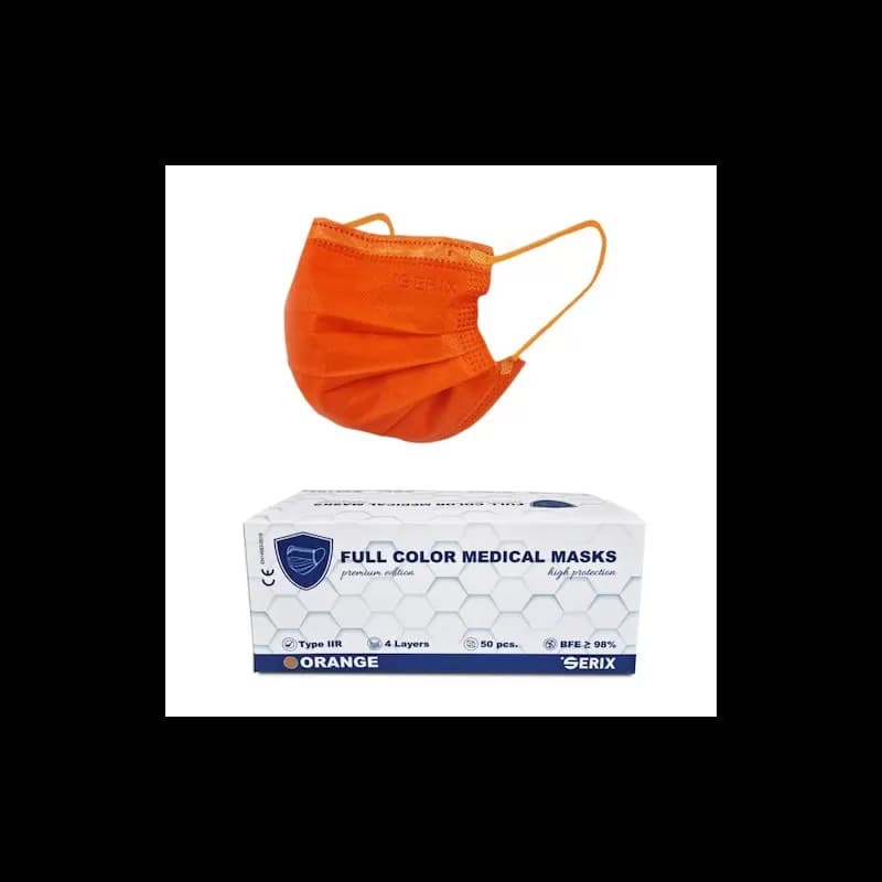 Serix masti medicale tip IIR de protectie faciala, 4 straturi, 3 pliuri si elastic, 50 buc, portocaliu