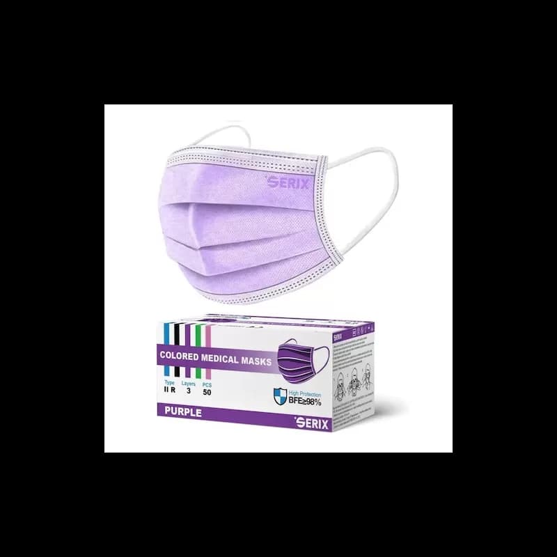 Serix masti medicale tip IIR de protectie faciala, 3 straturi, 3 pliuri si elastic, 50 buc, violet