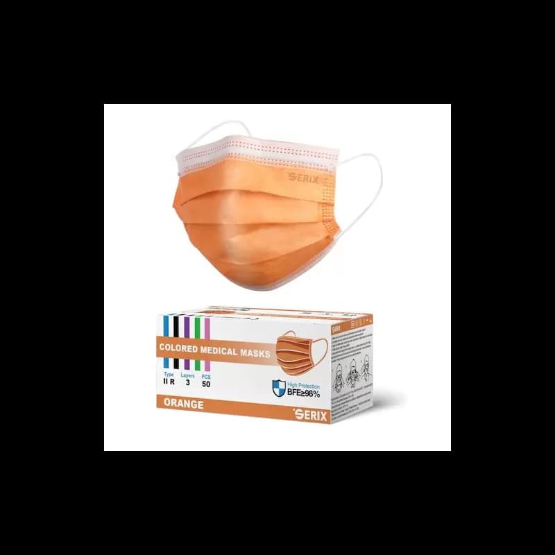 Serix masti medicale tip IIR de protectie faciala, 3 straturi, 3 pliuri si elastic, 50 buc, portocaliu