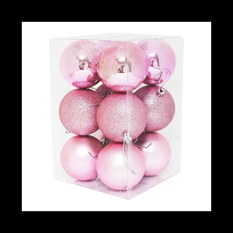 Set globuri pentru brad de Craciun 7cm 12 buc/set Roz