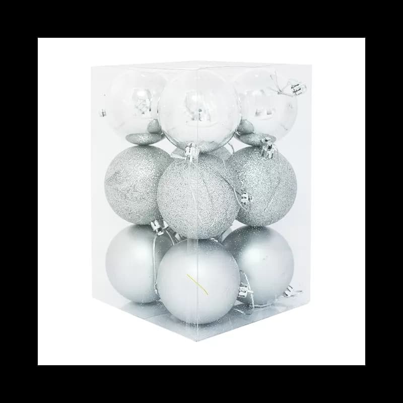Set globuri pentru brad de Craciun 7cm 12 buc/set Argintiu