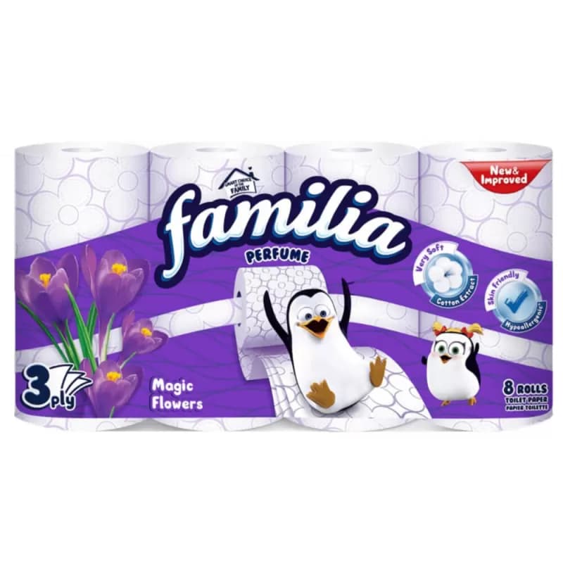 Familia hartie igienica parfumata 3 straturi 8 role/set Magic Flower