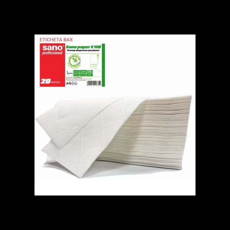 Sano Paper prosoape pliate V albe, 150 buc