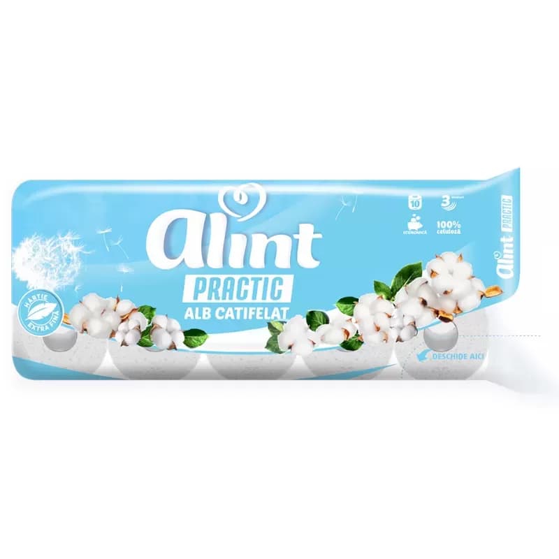 Alint Practic hartie igienica, alba, 10 role, 3 str, Alb Catifelat