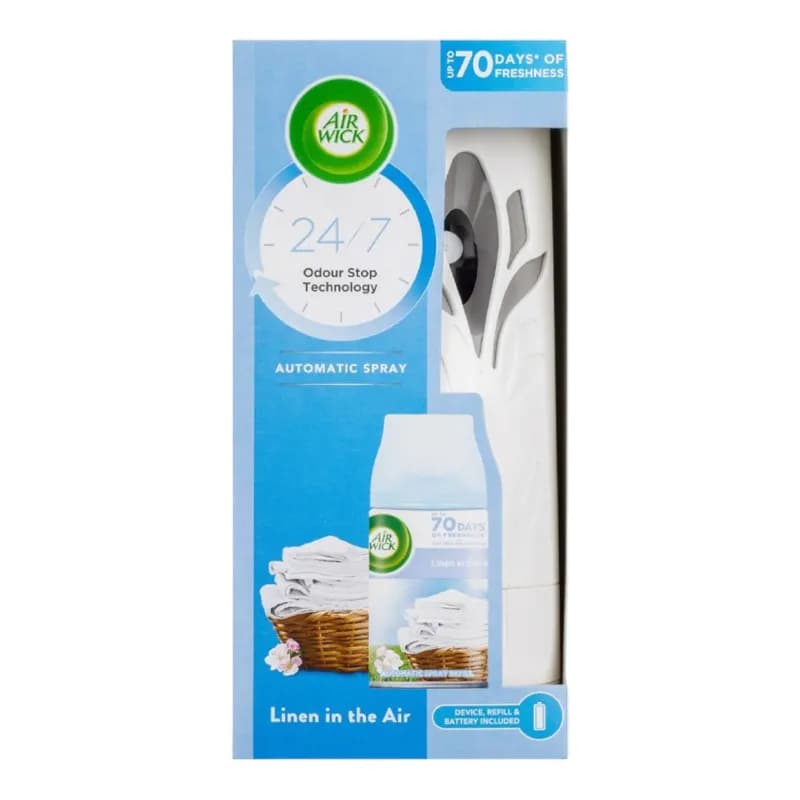 Air Wick aparat electric + rezerva odorizant de camera spray 250 ml Linen in the Air