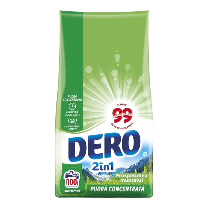 Dero 2 in 1 detergent automat de rufe pudra 7.5 kg , 100 spalari Prospetime de Munte