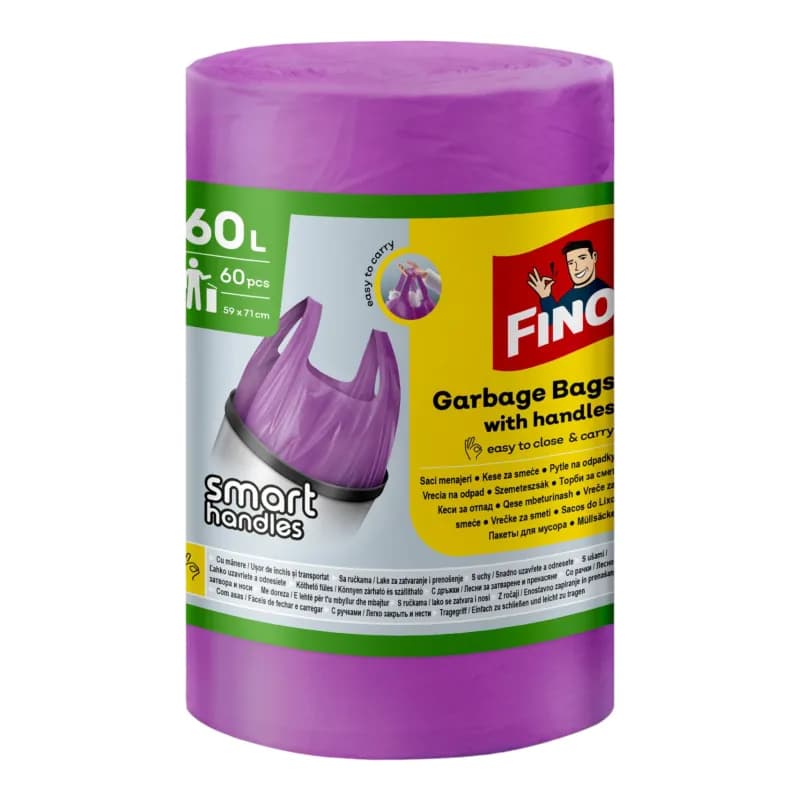 Fino saci menajeri 60 buc / rola , mov , cu maner 60 L