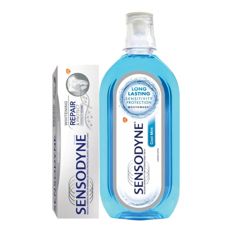 Sensodyne pasta de dinti 75 ml Whitening Repair & Protect + apa de gura 500ml Cool Mint
