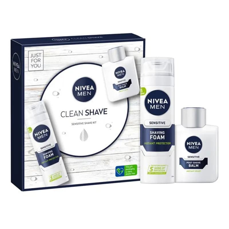 Nivea caseta after shave balsam 100ml + spuma de ras 200ml Men Clean Shave Sensitive