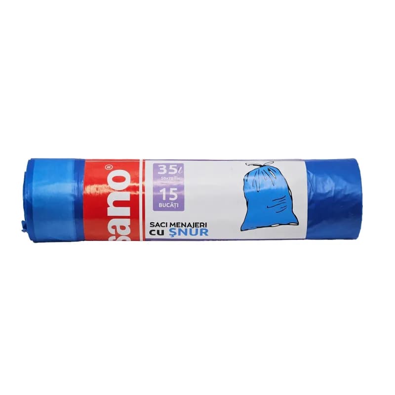 Sano saci menajeri cu snur 35L, 50x70 cm, 15 buc, Albastru