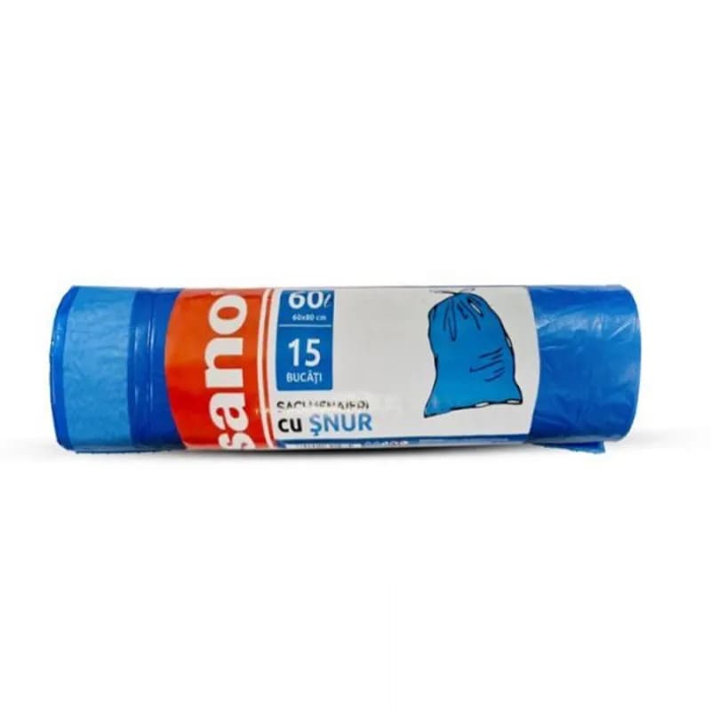 Sano saci menajeri cu snur 60L, 60x80 cm, 15 buc, Albastru