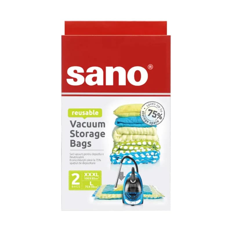 Sano saci vacuum pentru depozitare XXXL 100x80 cm & L 70x50 cm, 2 buc