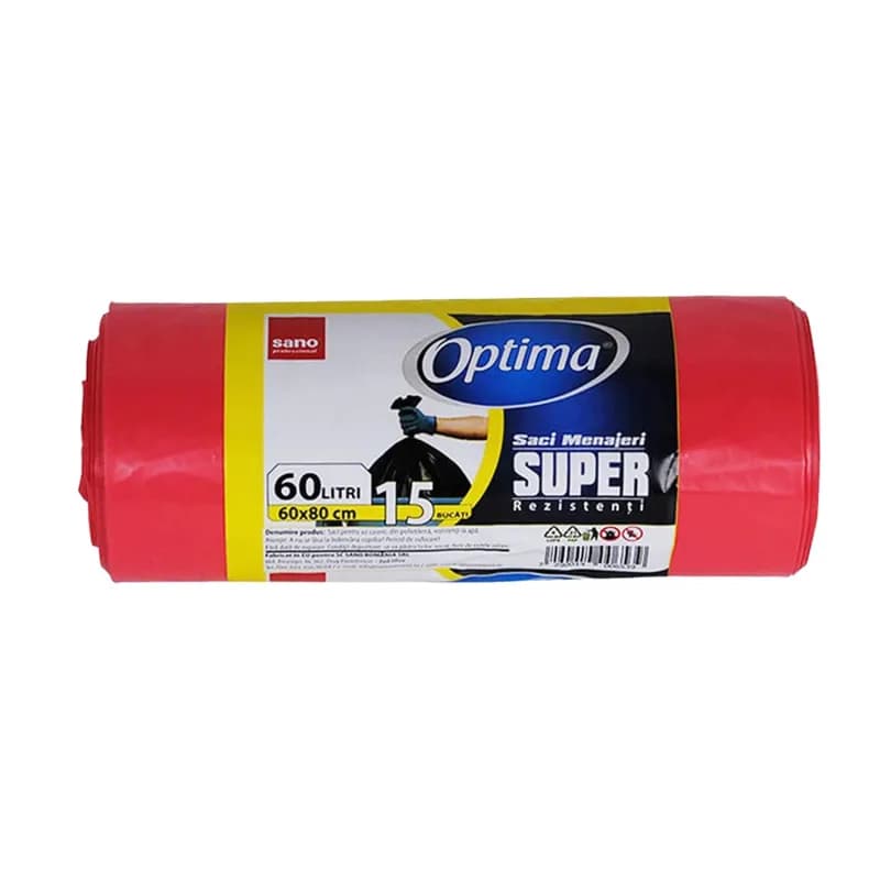 Sano Optima saci menajeri 60L, 60x80 cm, 15 buc, Rosu