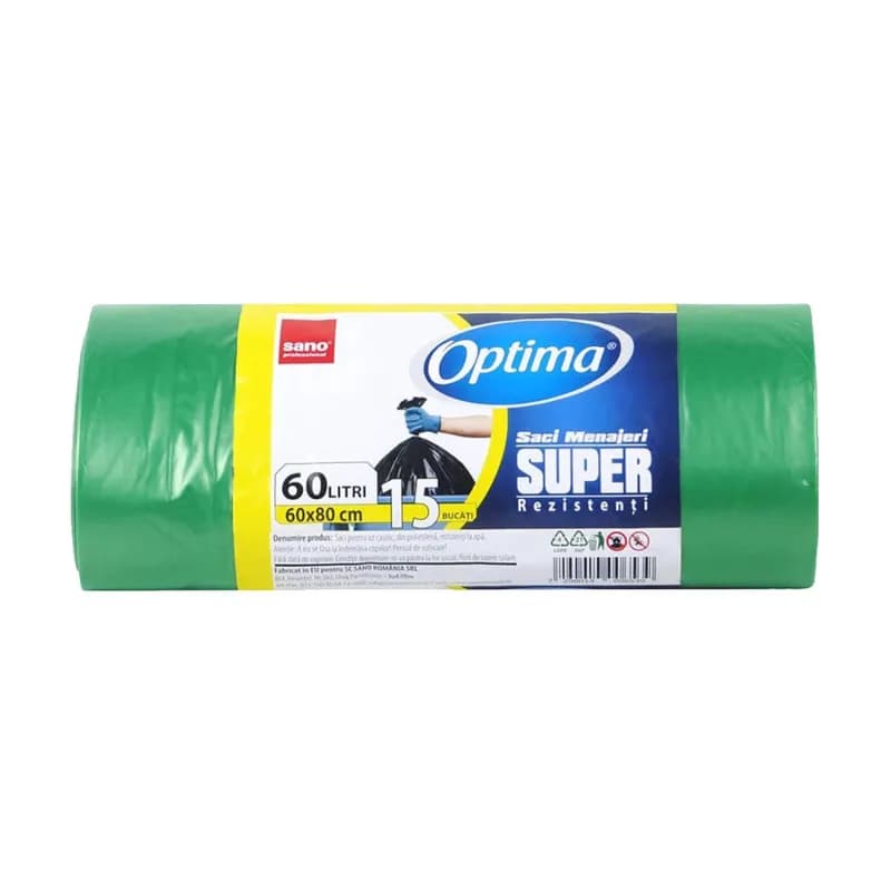 Sano Optima saci menajeri 60L, 60x80 cm, 15 buc, Verde