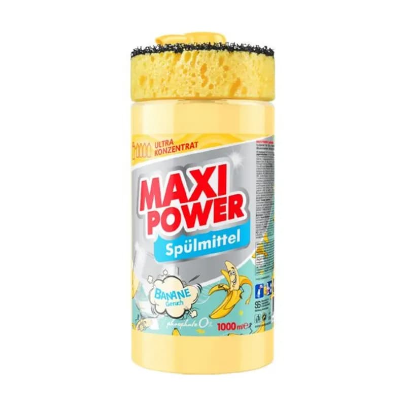 MaxiPower detergent de vase cu burete 1000ml Banana