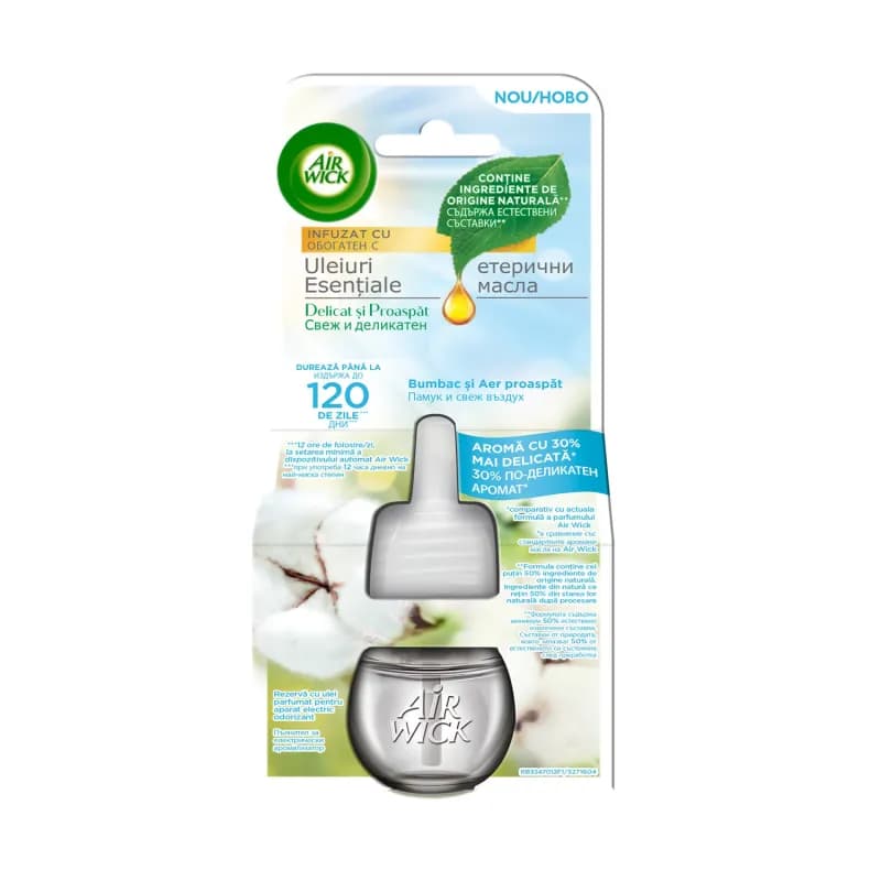 Airwick rezerva lichida odorizant electric 19ml Bumbac si Aer Proaspat