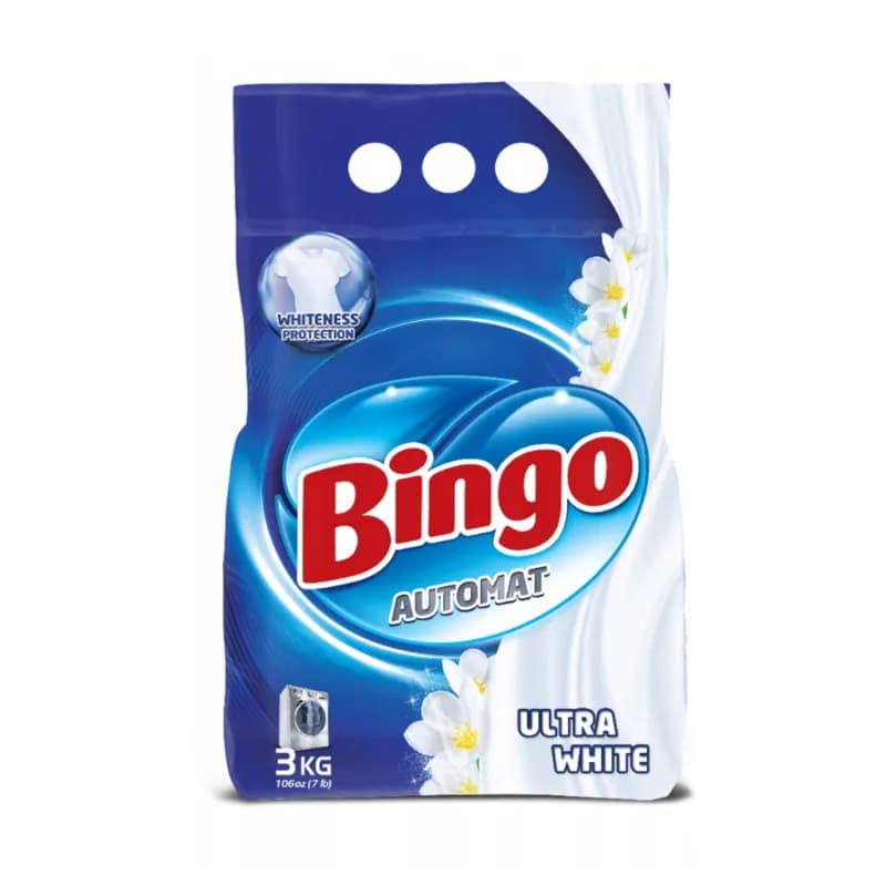 Bingo detergent de rufe automat pudra 3kg 2 in 1 Ultra White