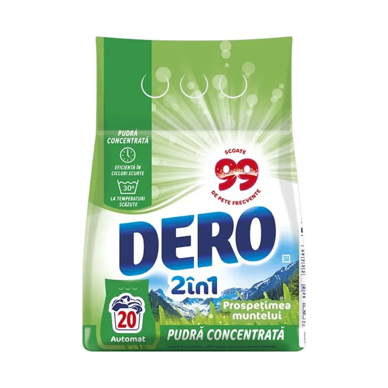 Dero detergent de rufe automat pudra 1.5kg 2 in 1 Prospețimea Muntelui 20 spalari (8 buc/bax)