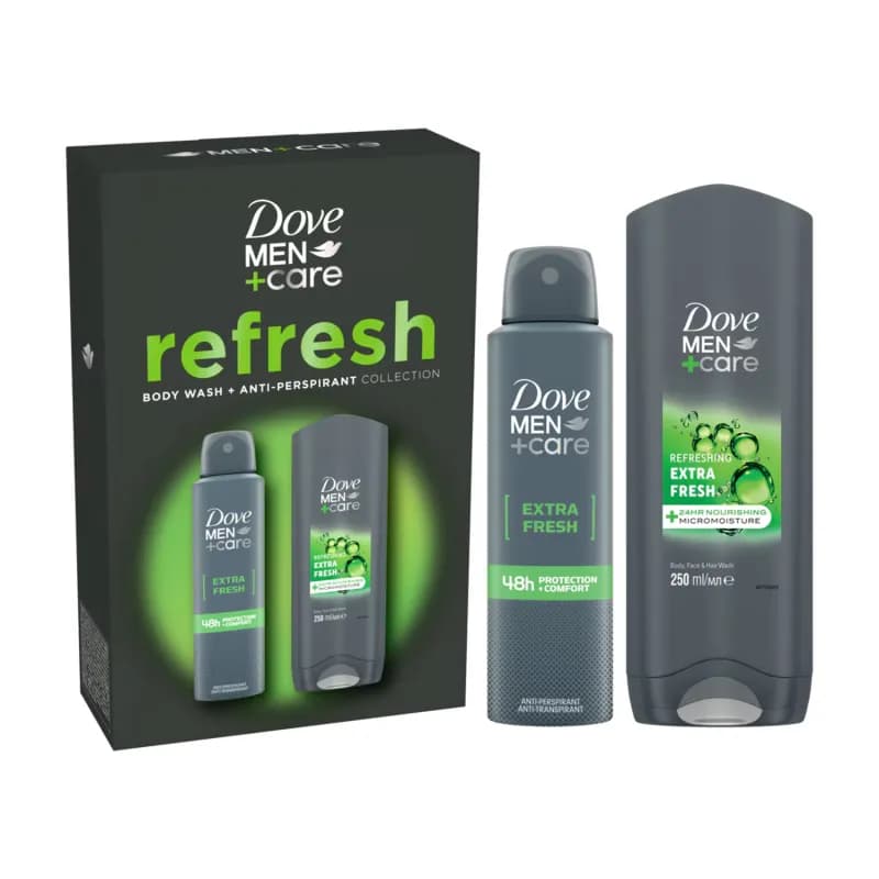 Dove caseta cadou pentru barbati 2 piese Extra Fresh: gel de dus 250ml + deodorant spray 150ml