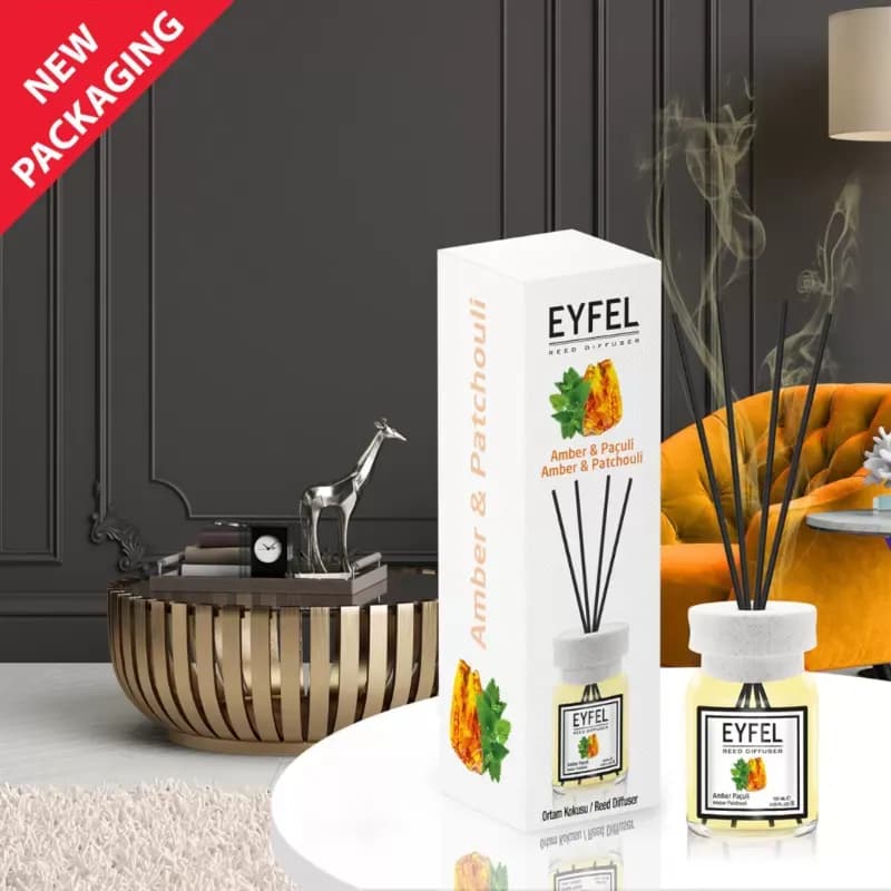 Eyfel odorizant de camera cu bete 120ml, Amber & Patchouli (Chihlimbar & Patchouli)