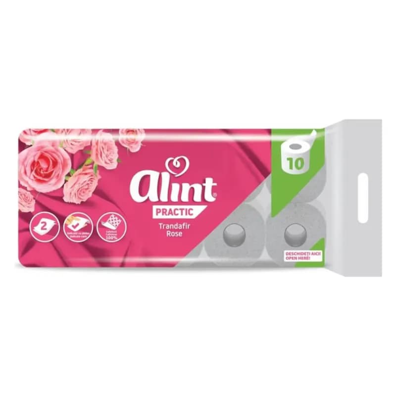 Alint Practic hartie igienica, alba, 10 role, 2 str, Trandafir