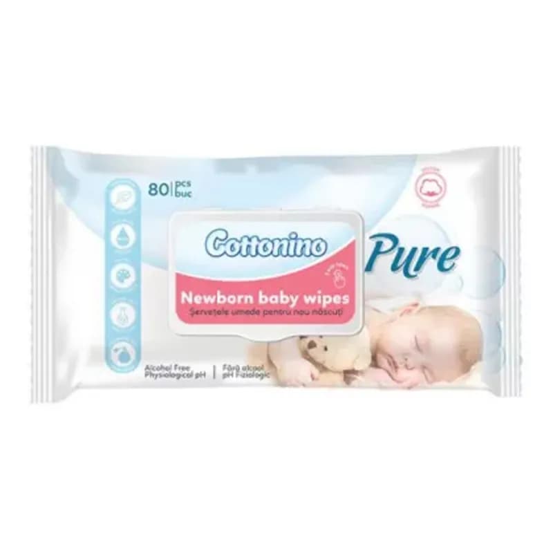 Cottonino Pure servetele umede New Born cu capac 80buc