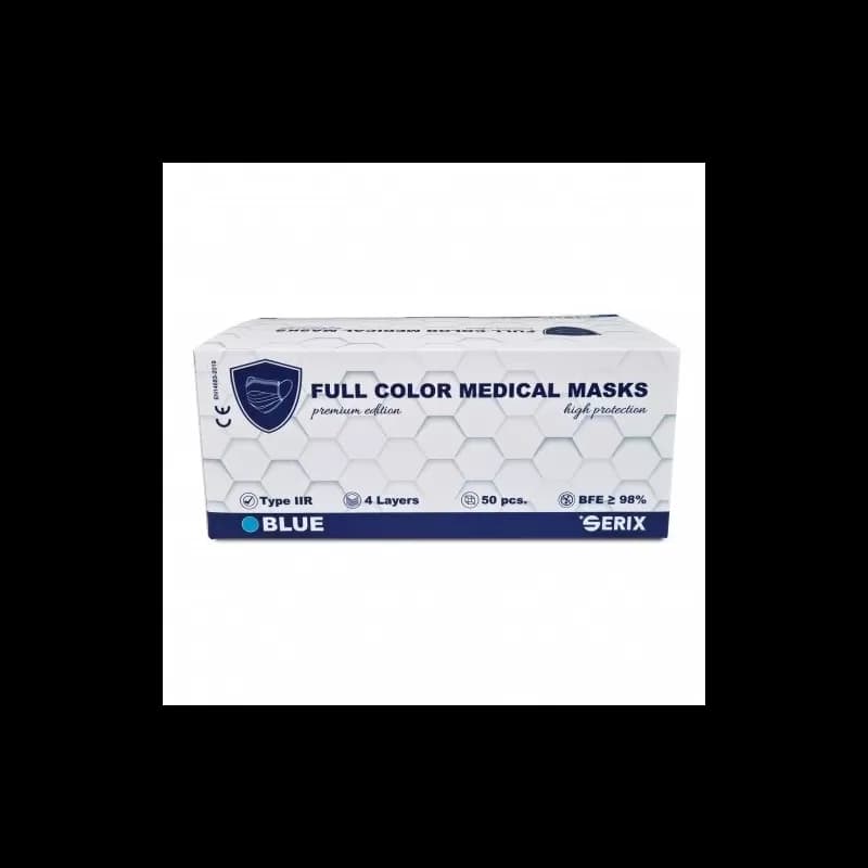 Serix masti medicale tip IIR de protectie faciala, 4 straturi, 3 pliuri si elastic, 50 buc, albastre