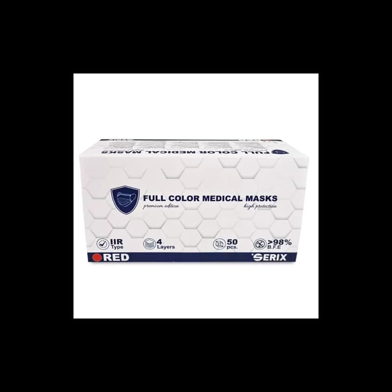 Serix masti medicale tip IIR de protectie faciala, 4 straturi, 3 pliuri si elastic, 50 buc, rosu