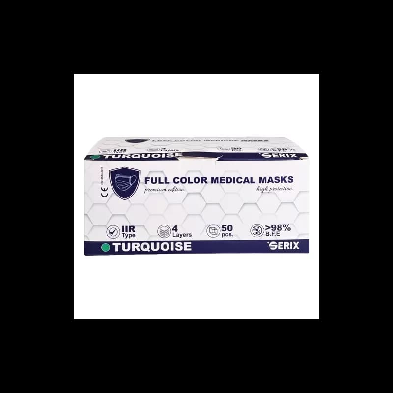 Serix masti medicale tip IIR de protectie faciala, 4 straturi, 3 pliuri si elastic, 50 buc, turcoaz