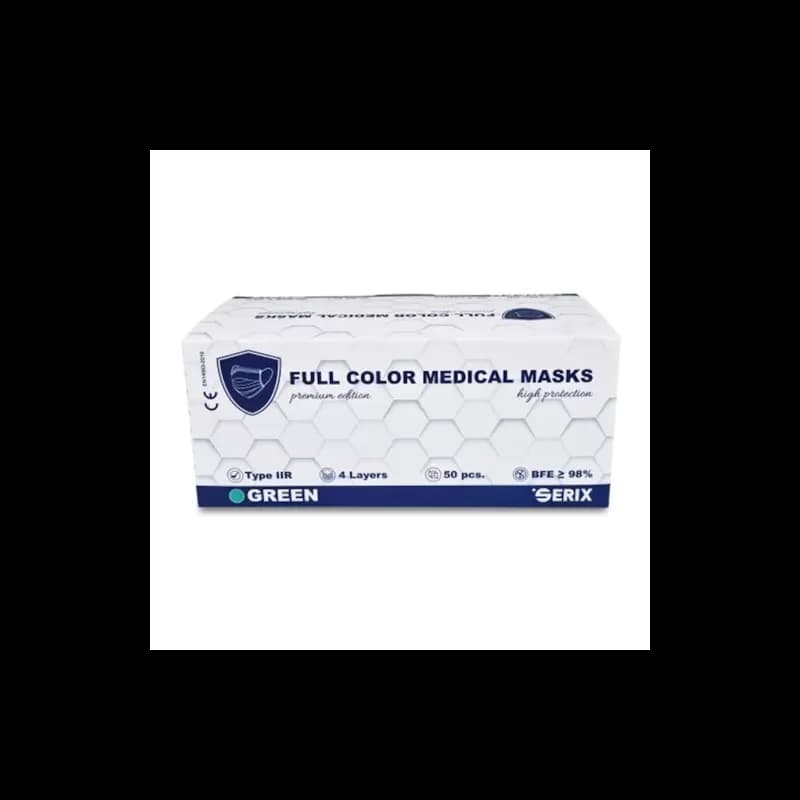 Serix masti medicale tip IIR de protectie faciala, 4 straturi, 3 pliuri si elastic, 50 buc, verde