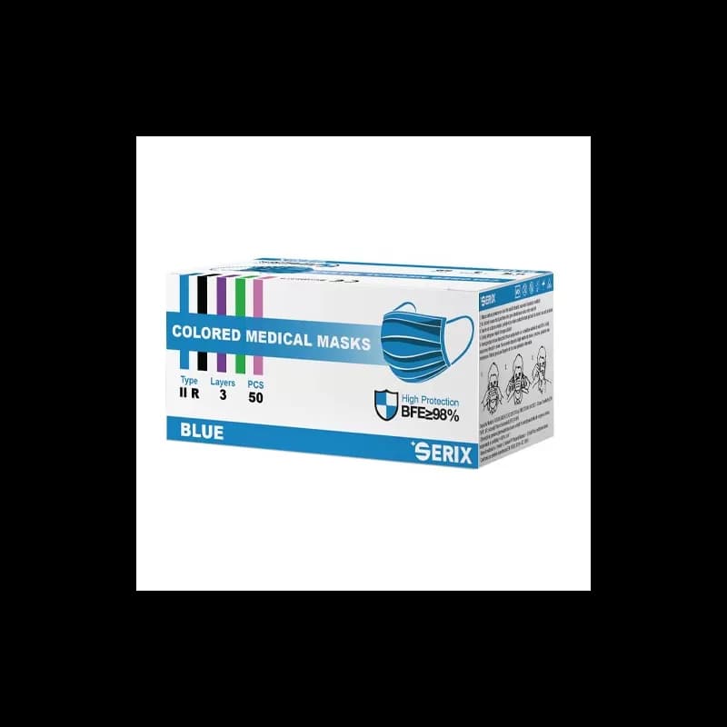 Serix masti medicale tip IIR de protectie faciala, 3 straturi, 3 pliuri si elastic, 50 buc, albastre