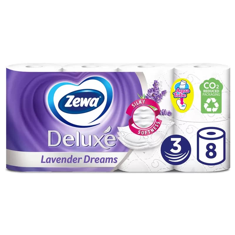 Zewa Deluxe hartie igienica parfumata, 8 role/set, 3 str, Lavender Dreams