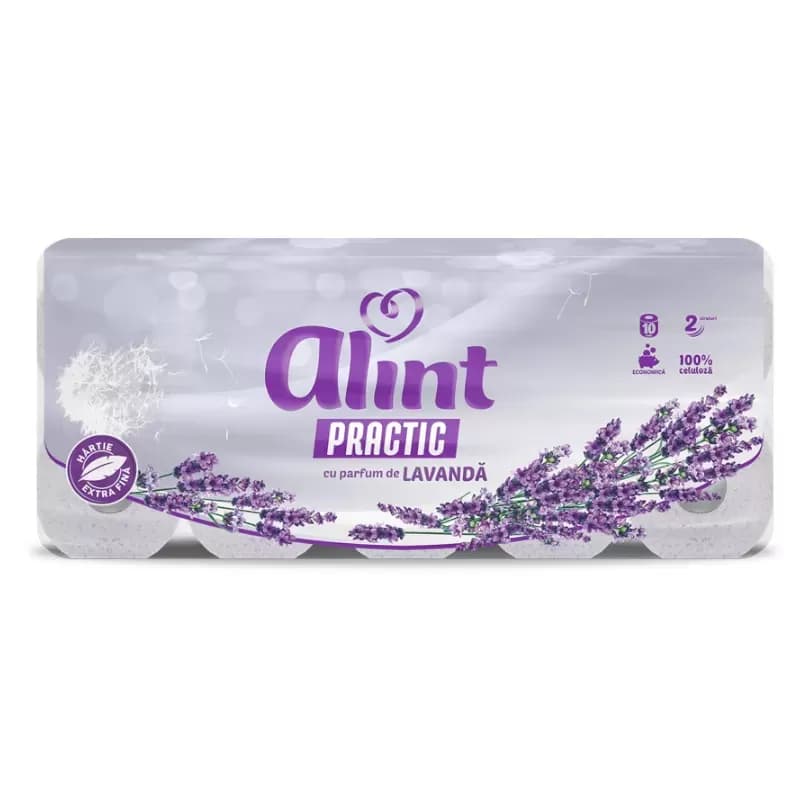 Alint Practic hartie igienica, alba, 10 role, 2 str, Lavanda