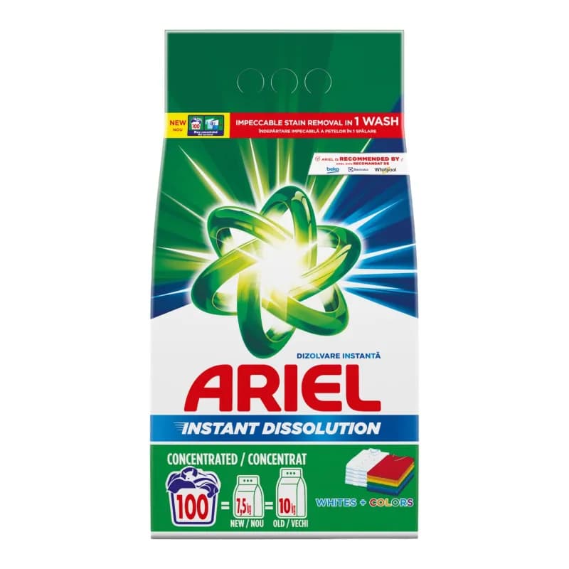 Ariel detergent automat de rufe pudra 7.5 kg, 100 spalari Whites & Color