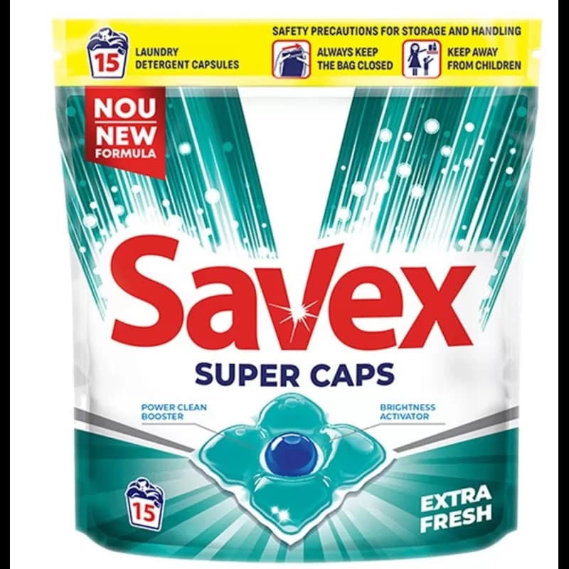 Savex detergent rufe automat super capsule 15 Buc 2in1 Fresh