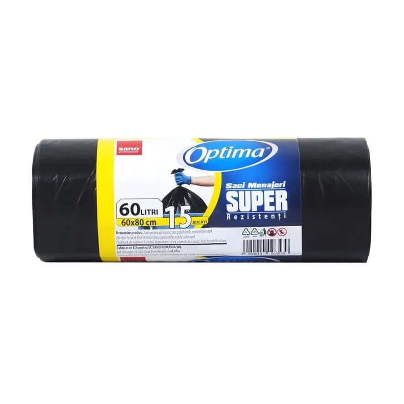 Sano Optima saci menajeri 60L, 60x80 cm, 15 buc, Negru