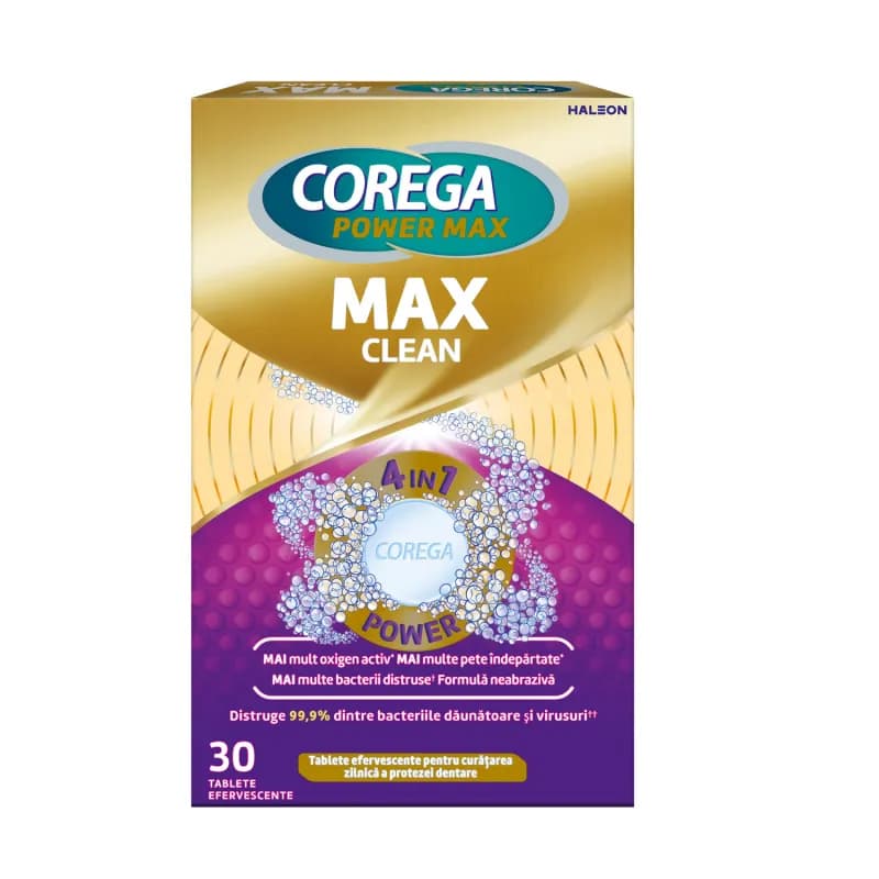Corega tablete efervescente pentru igienizare proteze dentare 30 buc Max Clean