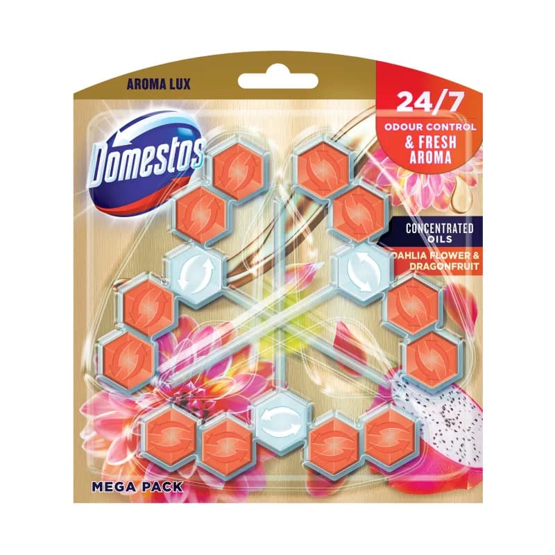 Domestos odorizant pentru toaleta 3x55g Power 5 Aroma Lux Dahlia Flower & Dragonfruit