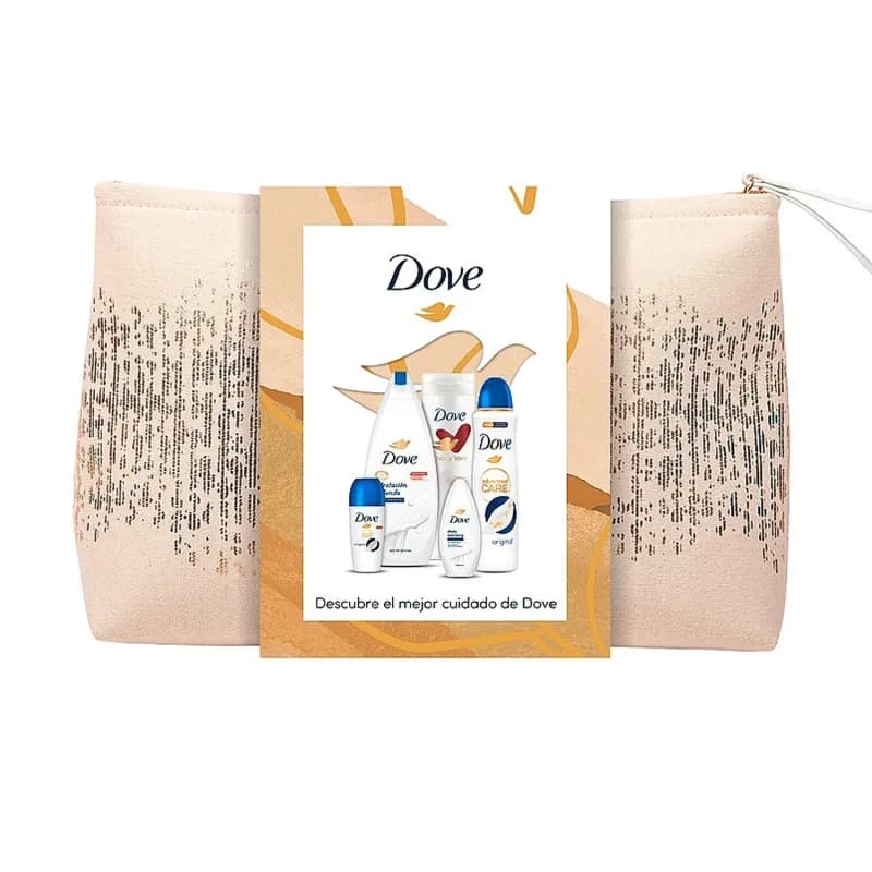 Dove borseta cadou femei gel de dus 250ml + lotiune de corp 250ml + roll-on 50ml + gel de dus 55ml + deodorant spray 150ml