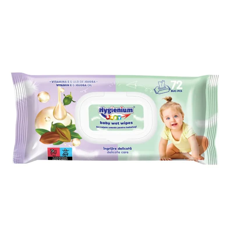 Hygienium servetele umede cu capac 72buc Vitamina E si Ulei de Jojoba